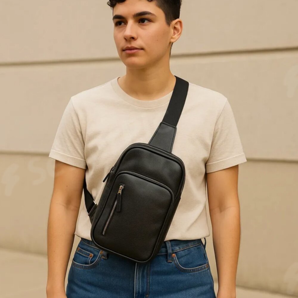 Aldo Unisex Faux Leather Black Crossbody Sling Bag With Lots Of Pockets